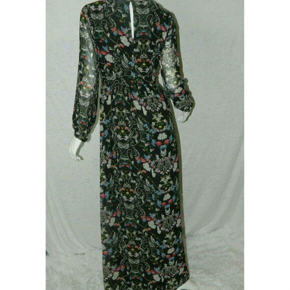 ModCloth‎ Lace & Mesh Dress Maxi Dress  Black Floral Long Sleeves - Picture 3 of 8